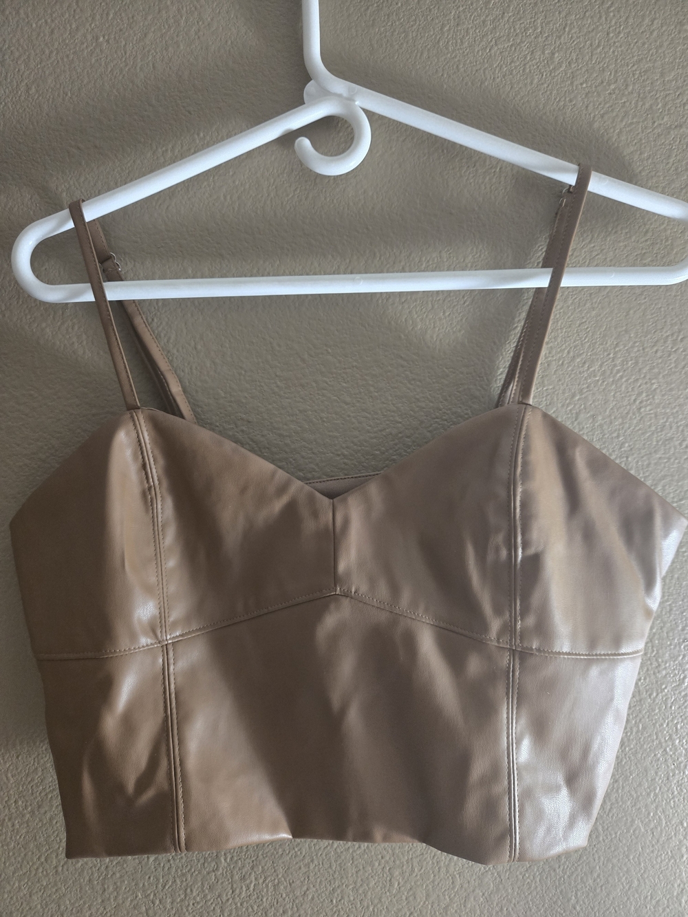 Faux Leather Cropped Cami Top in Taupe